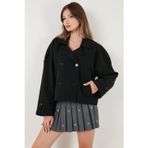 Lela Regular Fit Kruvaze Yaka Düğmeli Astarlı Ceket Bayan Mont 6524955 SİYAH