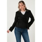 Lela Regular Fit Kruvaze Yaka Kuşaklı Süet Dokulu Ceket Bayan Ceket 6839640 - Siyah - XL