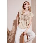 Lela Regular Fit Önden Bağlamalı Volanlı Bayan Bluz 611FB20064 TAŞ