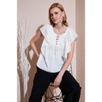 Lela Regular Fit Önden Bağlamalı Volanlı Bluz Bayan BLUZ 611FB20064