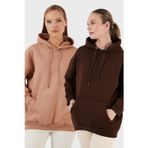 Lela Regular Fit Pamuklu Kapüşonlu Yaka Şardonlu Kışlık 2'li Paket Bayan Sweat 5863854S2 Bisküvi-Kahve