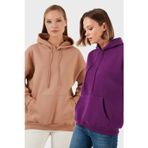 Lela Regular Fit Pamuklu Kapüşonlu Yaka Şardonlu Kışlık 2'li Paket Bayan Sweat 5863854S2 Bisküvi-Mor