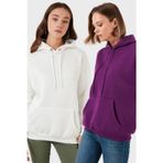 Lela Regular Fit Pamuklu Kapüşonlu Yaka Şardonlu Kışlık 2'li Paket Bayan Sweat 5863854S2 EKRU-MOR