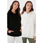 Lela Regular Fit Pamuklu Kapüşonlu Yaka Şardonlu Kışlık 2'li Paket Bayan Sweat 5863854S2 EKRU-SİYAH