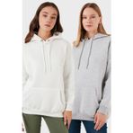 Lela Regular Fit Pamuklu Kapüşonlu Yaka Şardonlu Kışlık 2'li Paket Bayan Sweat 5863854S2 Gri Melanj-Ekru