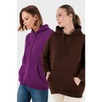 Lela Regular Fit Pamuklu Kapüşonlu Yaka Şardonlu Kışlık 2'li Paket Bayan Sweat 5863854S2 KAHVE-MOR
