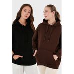 Lela Regular Fit Pamuklu Kapüşonlu Yaka Şardonlu Kışlık 2'li Paket Bayan Sweat 5863854S2 KAHVE-SİYAH