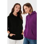 Lela Regular Fit Pamuklu Kapüşonlu Yaka Şardonlu Kışlık 2'li Paket Bayan Sweat 5863854S2 Mor-Siyah