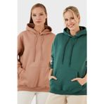 Lela Regular Fit Pamuklu Kapüşonlu Yaka Şardonlu Kışlık 2'li Paket Bayan Sweat 5863854S2 Nefti-Bisküvi