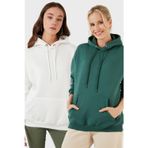 Lela Regular Fit Pamuklu Kapüşonlu Yaka Şardonlu Kışlık 2'li Paket Bayan Sweat 5863854S2 Nefti-Ekru