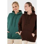 Lela Regular Fit Pamuklu Kapüşonlu Yaka Şardonlu Kışlık 2'li Paket Bayan Sweat 5863854S2 Nefti-Kahve