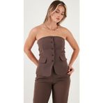 Lela Regular Fit Straplez Yaka Düğmeli Bayan Yelek 6839611 KAHVE