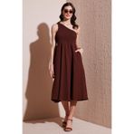 Lela Regular Fit Tek Omuz Belden Açılan Gipeli Midi Boy Elbise Bayan ELBİSE 67810248