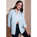 Lela Regular Fit Uzun Kollu Cepli Çizgili Bayan Gömlek 6772895 BEBE MAVİ
