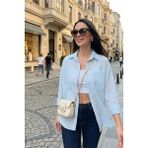 Lela Regular Fit Uzun Kollu Cepli Çizgili Gömlek Bayan Gömlek 6772895 - Bebe Mavisi