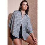 Lela Regular Fit Uzun Kollu Cepli Çizgili Gömlek Bayan Gömlek 6772895 - Siyah