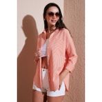 Lela Regular Fit Uzun Kollu Cepli Çizgili Gömlek Kadın Gömlek 6772895 - Oranj