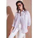 Lela Regular Fit Uzun Kollu Çizgili Bayan Gömlek 6772875 LİLA