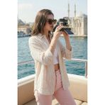 Lela Regular Fit Uzun Kollu Dokulu Gömlek Bayan Gömlek 6772799 - Taş - XL
