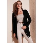 Lela Regular Fit V Yaka Düğmeli Triko Örme Uzun Bayan Hırka 4615044 Siyah