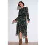 Lela Regular Fit Yaka Detaylı Volanlı Şifon Midi Bayan Elbise 611EL1448 YEŞİL