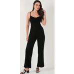 Lela Regular Fit Yuvarlak Yaka Askılı Bol Paça Bayan Tulum 5866147 SİYAH