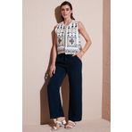 Lela Relaxed Fit Normal Bel Geniş Paça Çİft Cepli Keten Bayan Pantolon 668YP4991 LACİVERT