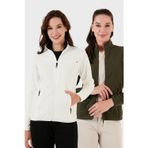 Lela Slim Fit Anti-Pilling Tüylenme Yapmayan Fermuarlı Cepli Hırka 2' li Paket Bayan Polar 5907002S2 Ekru-Haki