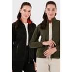 Lela Slim Fit Anti-Pilling Tüylenme Yapmayan Fermuarlı Cepli Hırka 2' li Paket Bayan Polar 5907002S2 HAKİ-SİYAH