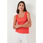 Lela Slim Fit Kalın Askılı Dantelli Kare Yaka Bürümcük Atlet Kadın Atlet 5864979 - Nar Çiçeği