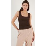 Lela Slim Fit Kalın Askılı Dantelli Kare Yaka Bürümcük Bayan Atlet 5864979 KAHVE
