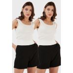 Lela Slim Fit Kalın Dantelli Kare Yaka Bürümcük 2'li Paket Atlet Bayan Atlet 5864979S2 - Ekru - Ekru
