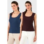 Lela Slim Fit Kalın Dantelli Kare Yaka Bürümcük 2'li Paket Atlet Bayan Atlet 5864979S2 - Indigo - Bordo
