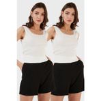 Lela Slim Fit Kalın Dantelli Kare Yaka Bürümcük 2'li Paket Bayan Atlet 5864979S2 EKRU-EKRU