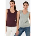 Lela Slim Fit V Yaka Kalın Askılı 2' li Paket Bayan Bluz 5864384S2 ÇAĞLA-VİŞNE