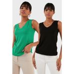 Lela Slim Fit V Yaka Kalın Askılı 2' li Paket Bayan Bluz 5864384S2 SİYAH-BENETTON