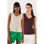 Lela Slim Fit V Yaka Kalın Askılı 2' Li Paket Bluz Bayan Bluz 5864384S2 - Taş - Bordo