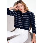 Lela Standart Fit Çizgili Yumuşak Dokulu Crop Triko Bayan Hırka 4615551 LACİVERT