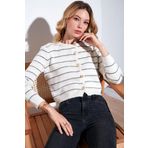 Lela Standart Fit Çizgili Yumuşak Dokulu Crop Triko Bayan Hırka 4615551 TAŞ