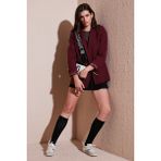 Lela Standart Fit Mono Yaka Desenli Astar Detaylı Blazer Ceket Bayan Ceket 6524003 - Bordo