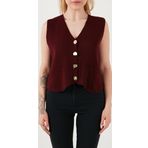 Lela Standart Fit V Yaka Düğmeli Triko Bayan Yelek 4616177 BORDO
