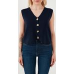 Lela Standart Fit V Yaka Düğmeli Triko Bayan Yelek 4616177 LACİVERT
