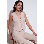 Lela Streç Fitted Fit V Yaka Düğmeli Bayan Yelek 5865971 TAŞ