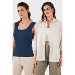 Lela Streç Pamuklu Oversize Fit 2' Li Paket Gömlek-Atlet Set Bayan Gömlek-Atlet Set 67810014979S2 - Bej - Indigo