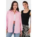 Lela Streç Pamuklu Oversize Fit 2' Li Paket Gömlek-Atlet Set Bayan Gömlek-Atlet Set 67810014979S2 - Pembe - Siyah