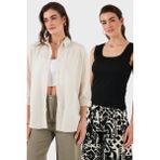 Lela Streç Pamuklu Oversize Fit 2' Li Paket Gömlek-Atlet Set Bayan Gömlek-Atlet Set 67810014979S2 - XL - Bej - Siyah