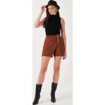 Lela Streç Slim Fit Asimetrik Kesim Fermuarlı Kışlık Bayan Şort Etek 5865969 TABA