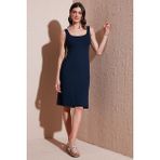 Lela Streç Slim Fit Kare Yaka Kalın Askılı Midi Boy Elbise Bayan Elbise 5866102 - Lacivert