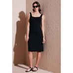 Lela Streç Slim Fit Kare Yaka Kalın Askılı Midi Boy Elbise Bayan Elbise 5866102 - Siyah - XL