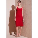 Lela Streç Slim Fit Kare Yaka Kalın Askılı Midi Boy Elbise Bayan ELBİSE 5866102